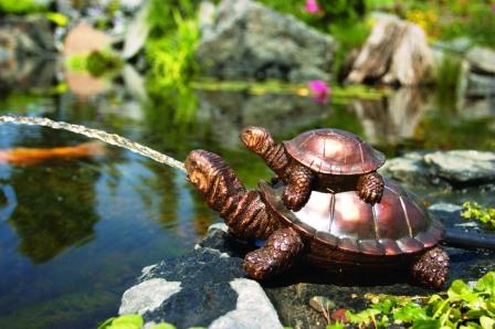 buy Aquascape Resin - Piggyback Turtle Spitters - Brass Finish - 2 Sizes - For Water Gardens & Ponds